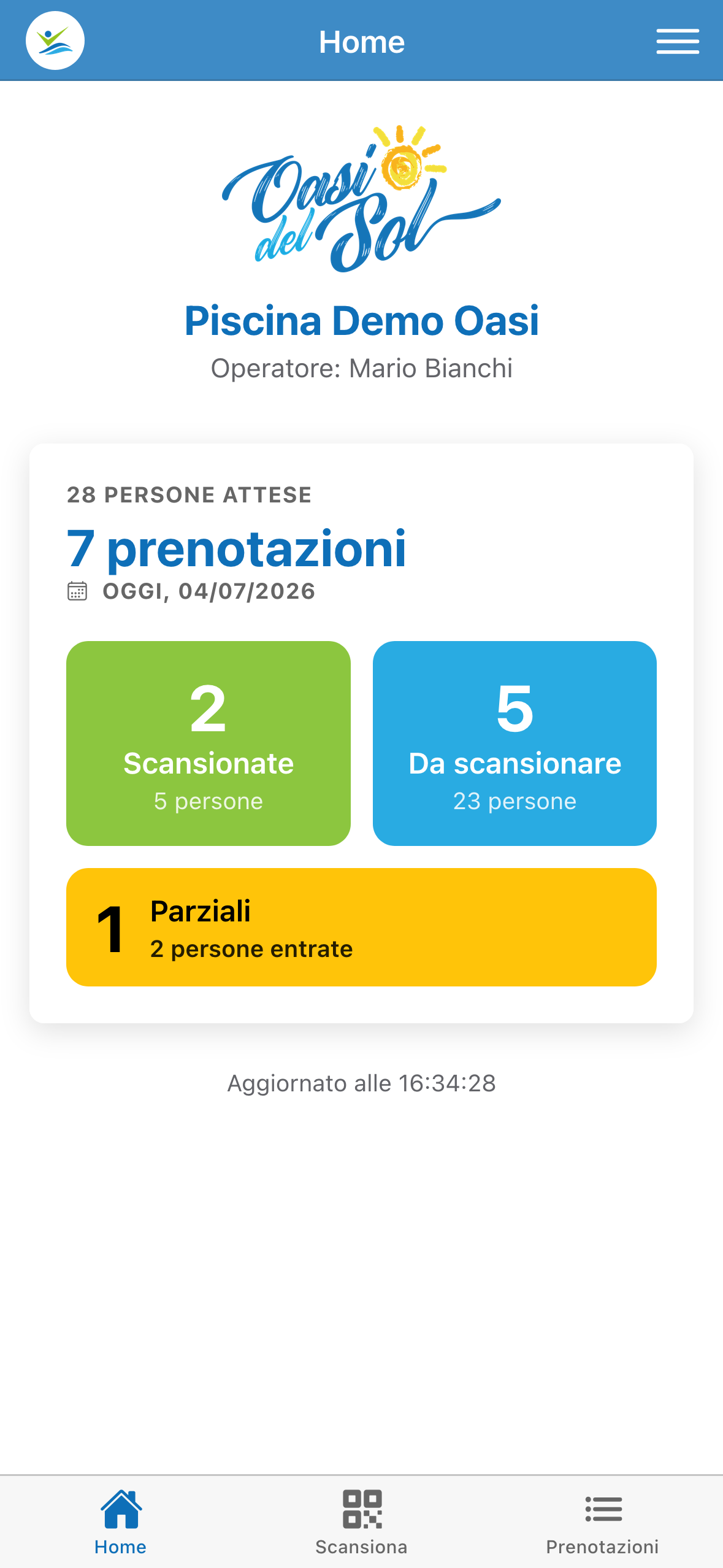 App PoolBooking Scanner - schermata Home